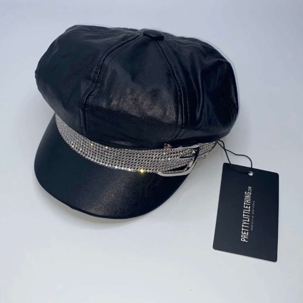 Pretty Little Thing Faux Leather Rhinestone Biker Hat NWT